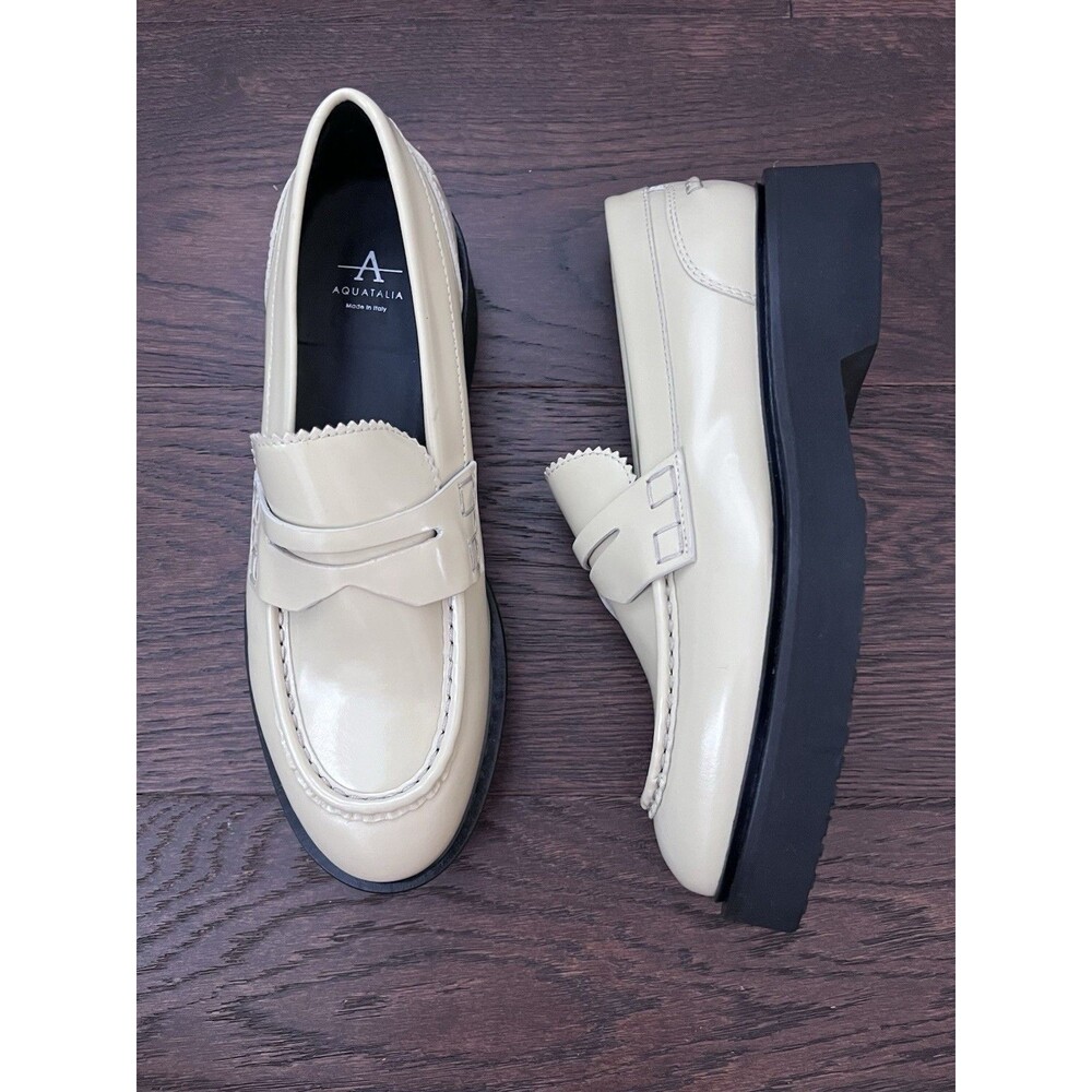 Aquatalia Marice Loafers Italian Patent Leather Butter Ivory Size 8 EUC